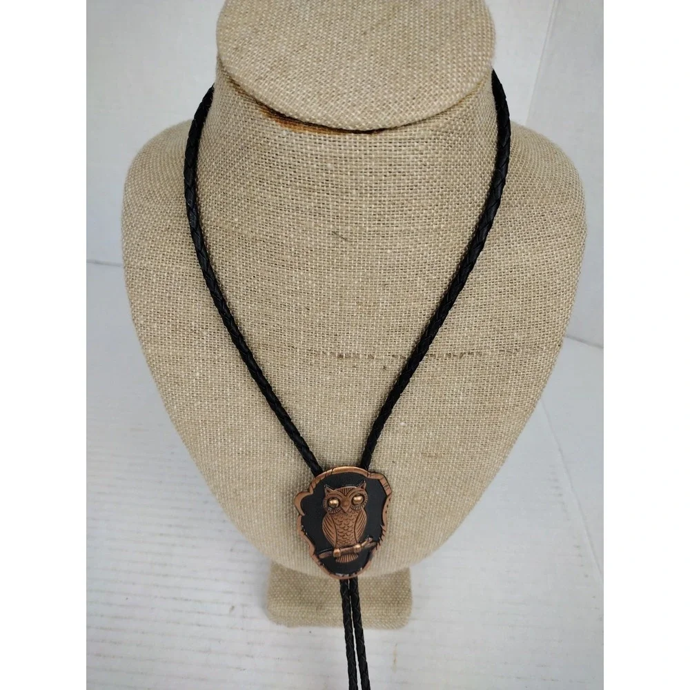Vintage Solid Copper OWL Bolo Tie Native American Indian Style Rockabilly GPA